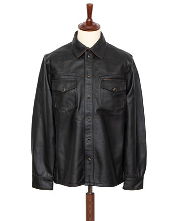 Indigofera Austin Leather Shirt, Navak Light, Black Teacore