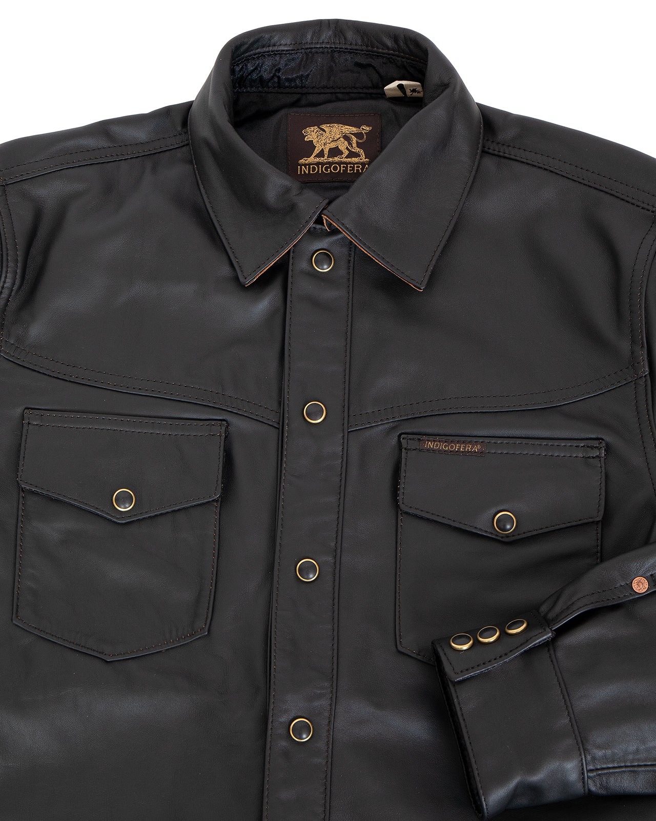 Indigofera Austin Leather Shirt, Navak Light, Black Teacore