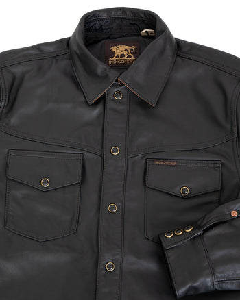 Indigofera Austin Leather Shirt, Navak Light, Black Teacore