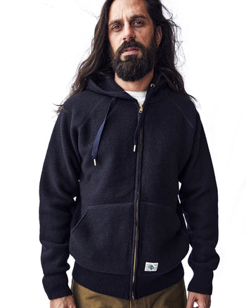 Indigofera Bighorn Wool Hoodie, Navy