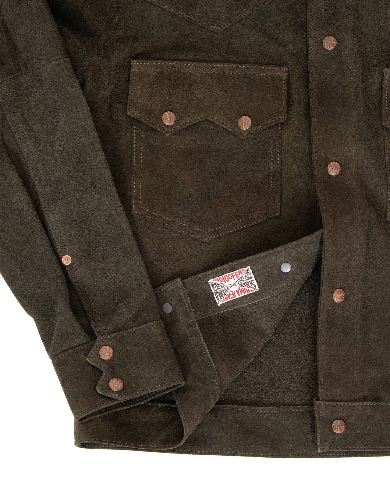 Indigofera Cooper Shirt, Goat Suede, Dark Olive