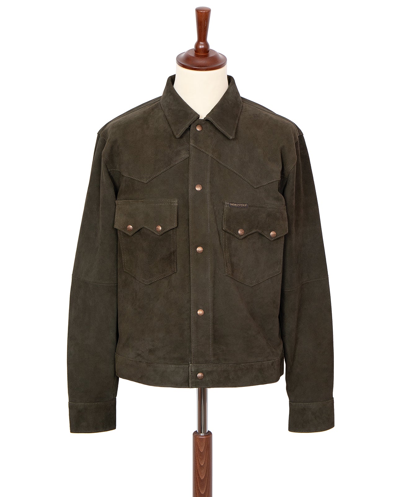 Indigofera Cooper Shirt, Goat Suede, Dark Olive