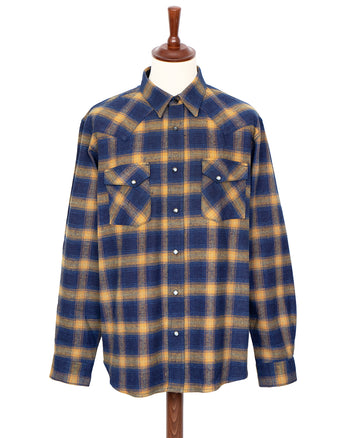 Indigofera Dawson Shirt, Check Flannel, Indigo / Beige