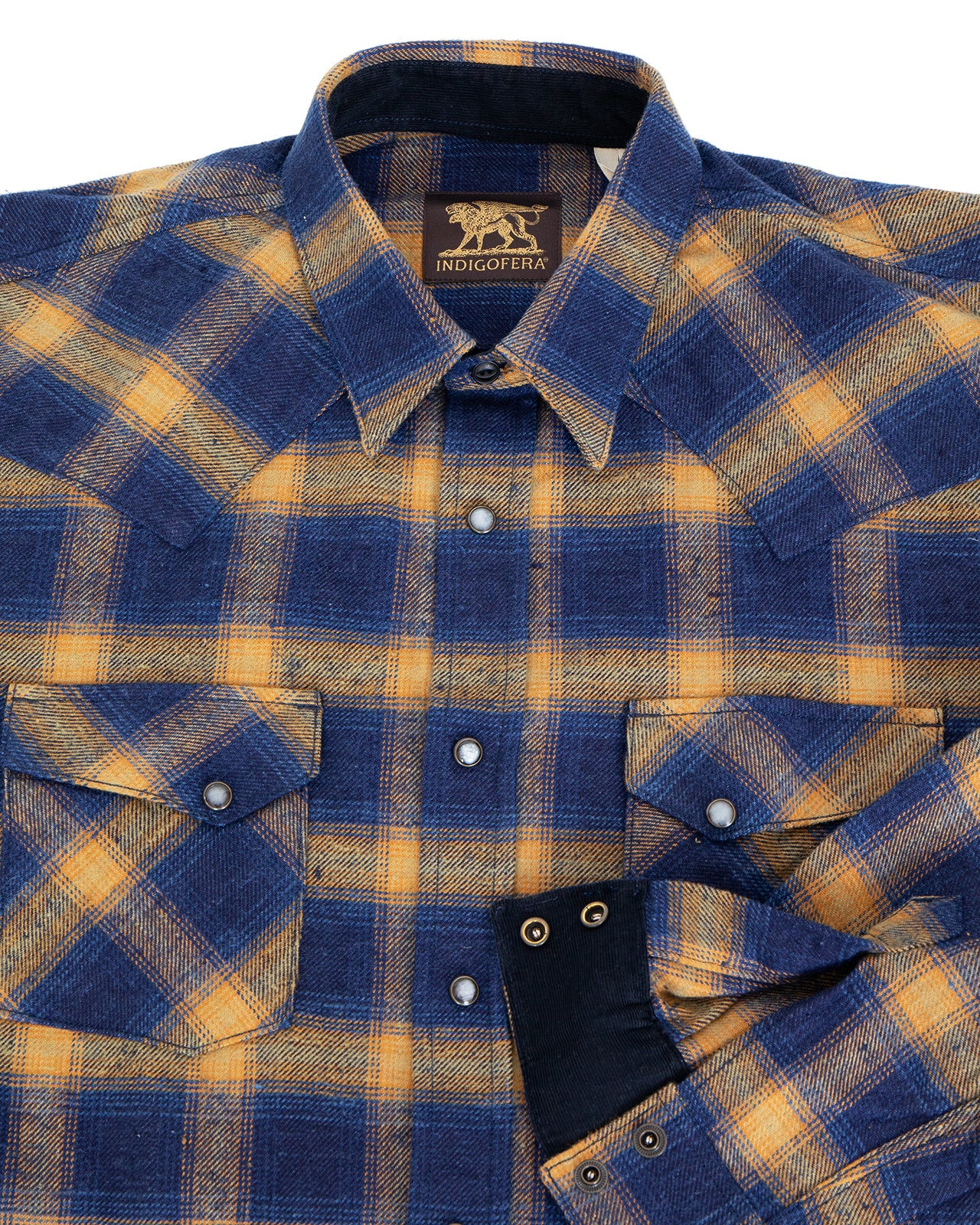 Indigofera Dawson Shirt, Check Flannel, Indigo / Beige