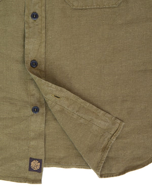 Indigofera Delray Shirt, Linen Canvas, Military Olive