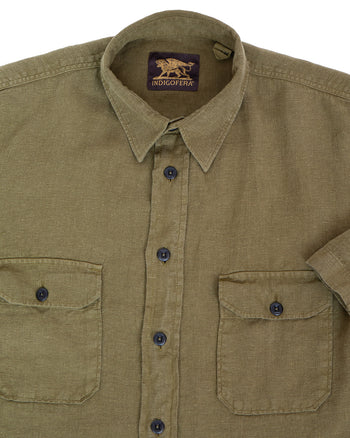 Indigofera Delray Shirt, Linen Canvas, Military Olive