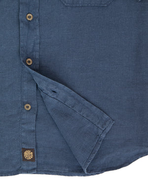 Indigofera Delray Shirt, Linen Canvas, Mood Indigo