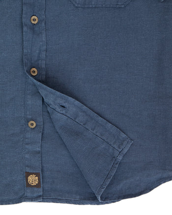 Indigofera Delray Shirt, Linen Canvas, Mood Indigo