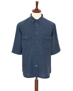 Indigofera Delray Shirt, Linen Canvas, Mood Indigo