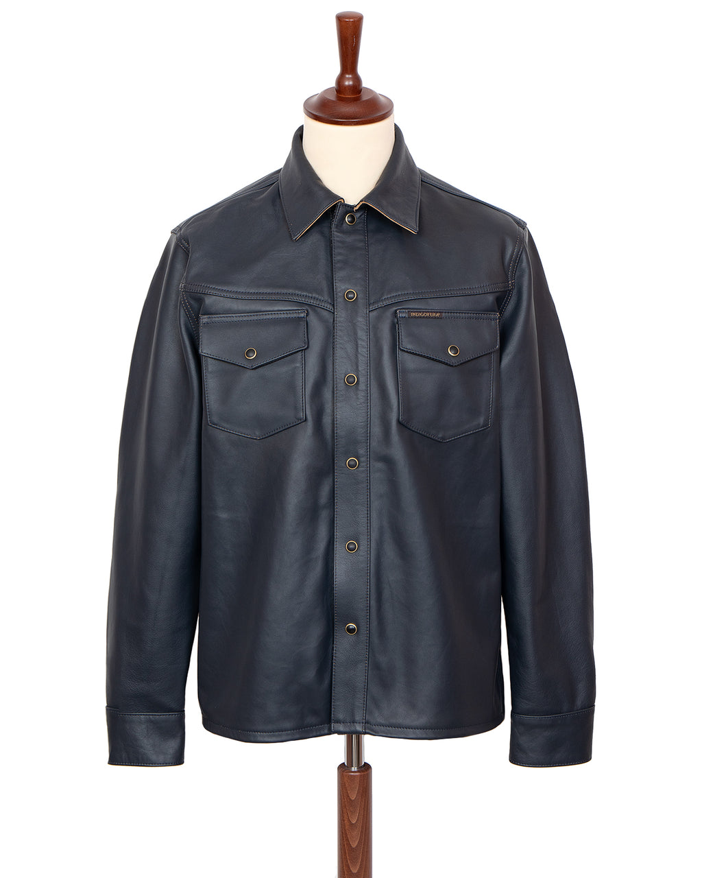 Indigofera Austin Leather Shirt, Navy Tea Core