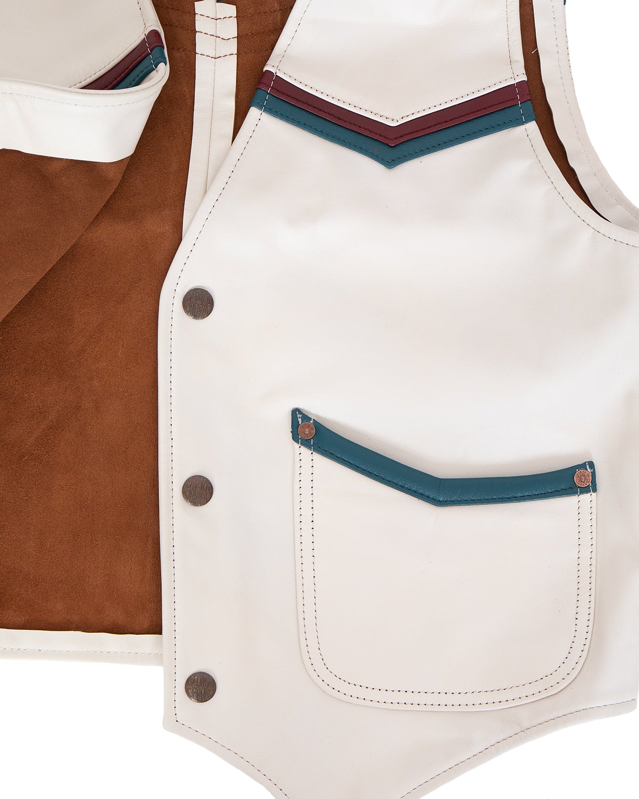 Indigofera Mahan Leather Vest, White Navak, White Teacore