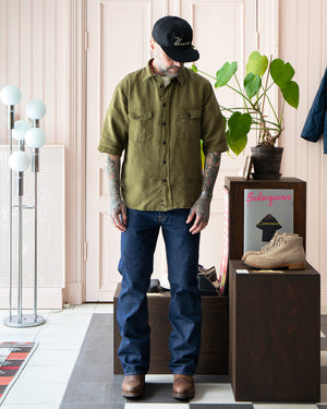 Indigofera Delray Shirt, Linen Canvas, Military Olive