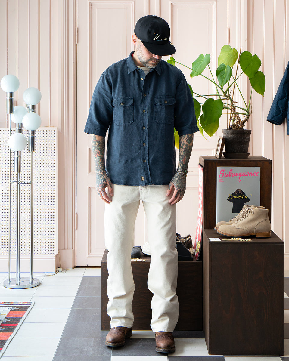 Indigofera Delray Shirt, Linen Canvas, Mood Indigo