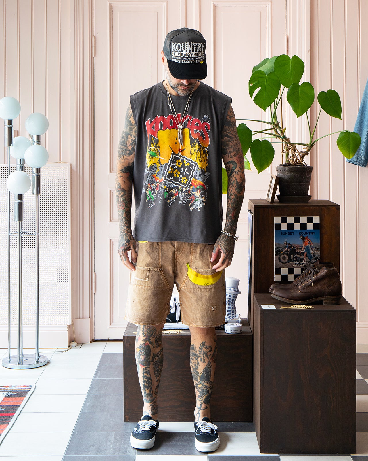 Kapital Canvas W-Knee Easy Shorts, Banana Patch Remake