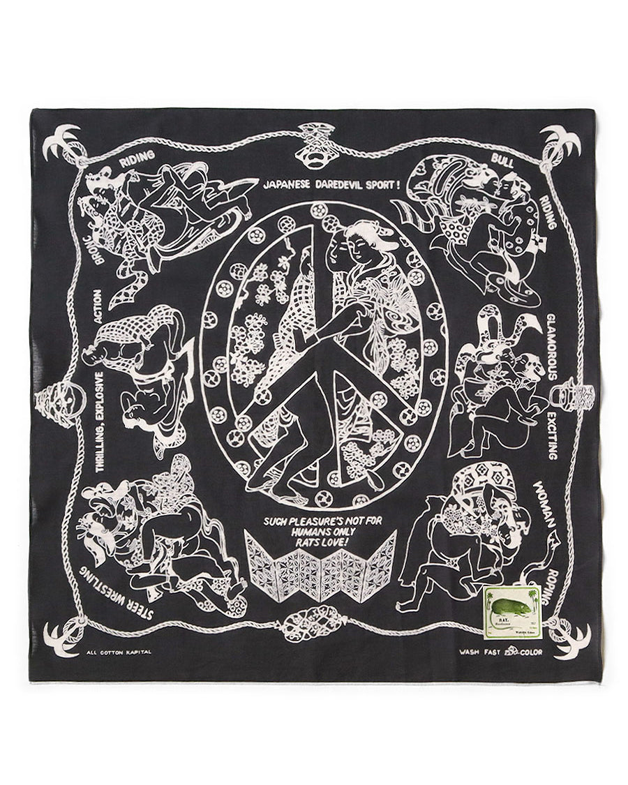 Kapital Fastcolor Selvedge Bandana, Yobai, Black