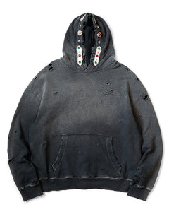 Kapital Sweat Knit Thriller Damaged Hoodie (Studs), Black