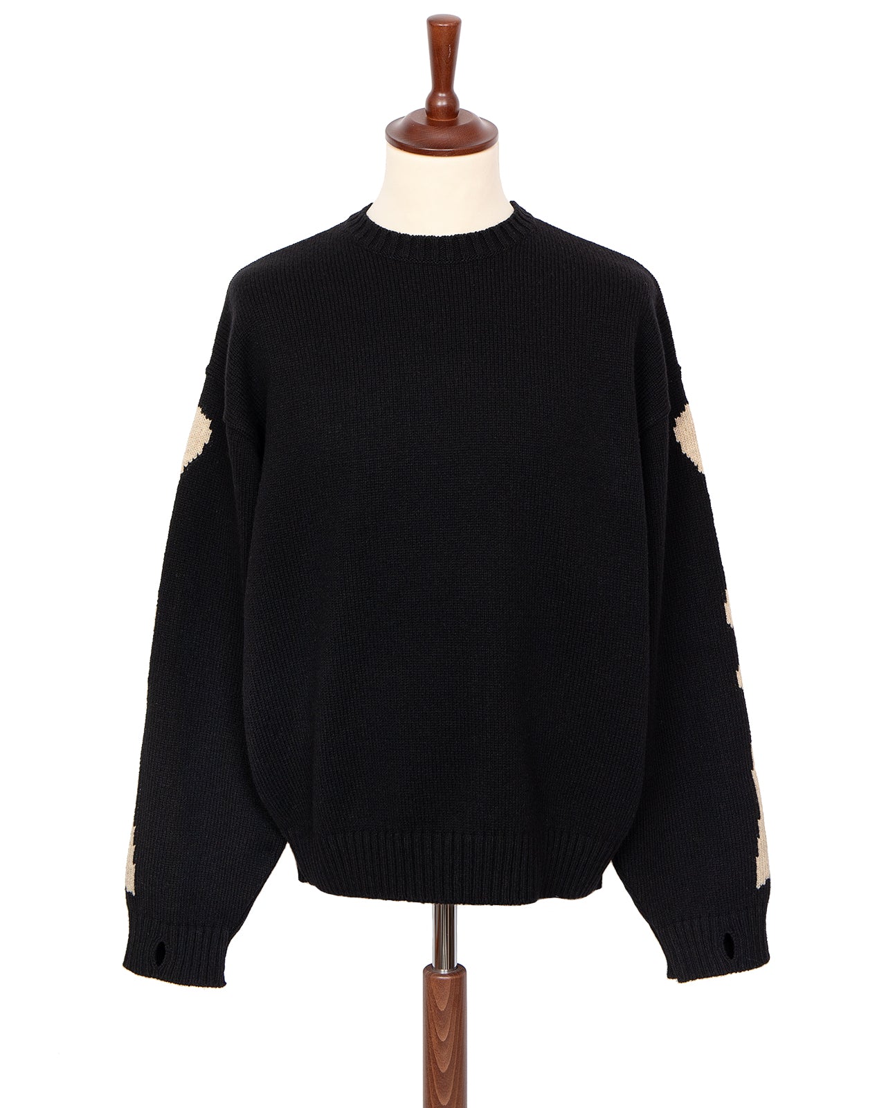 Kapital 5G Wool Bone Crew Sweater, Black