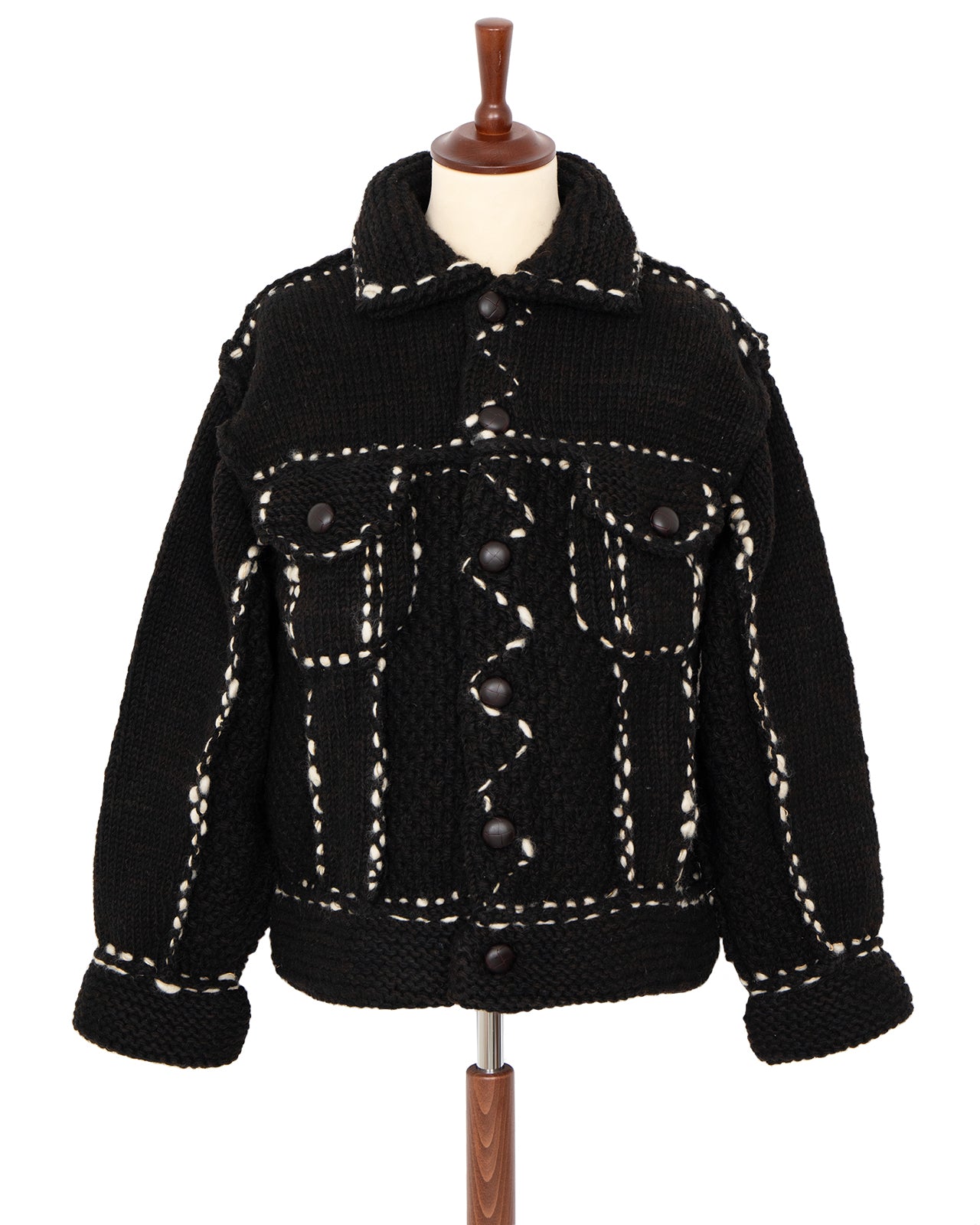 Kapital Wool Hand Knit Cowichan G-Jean Jacket, Black – Pancho And