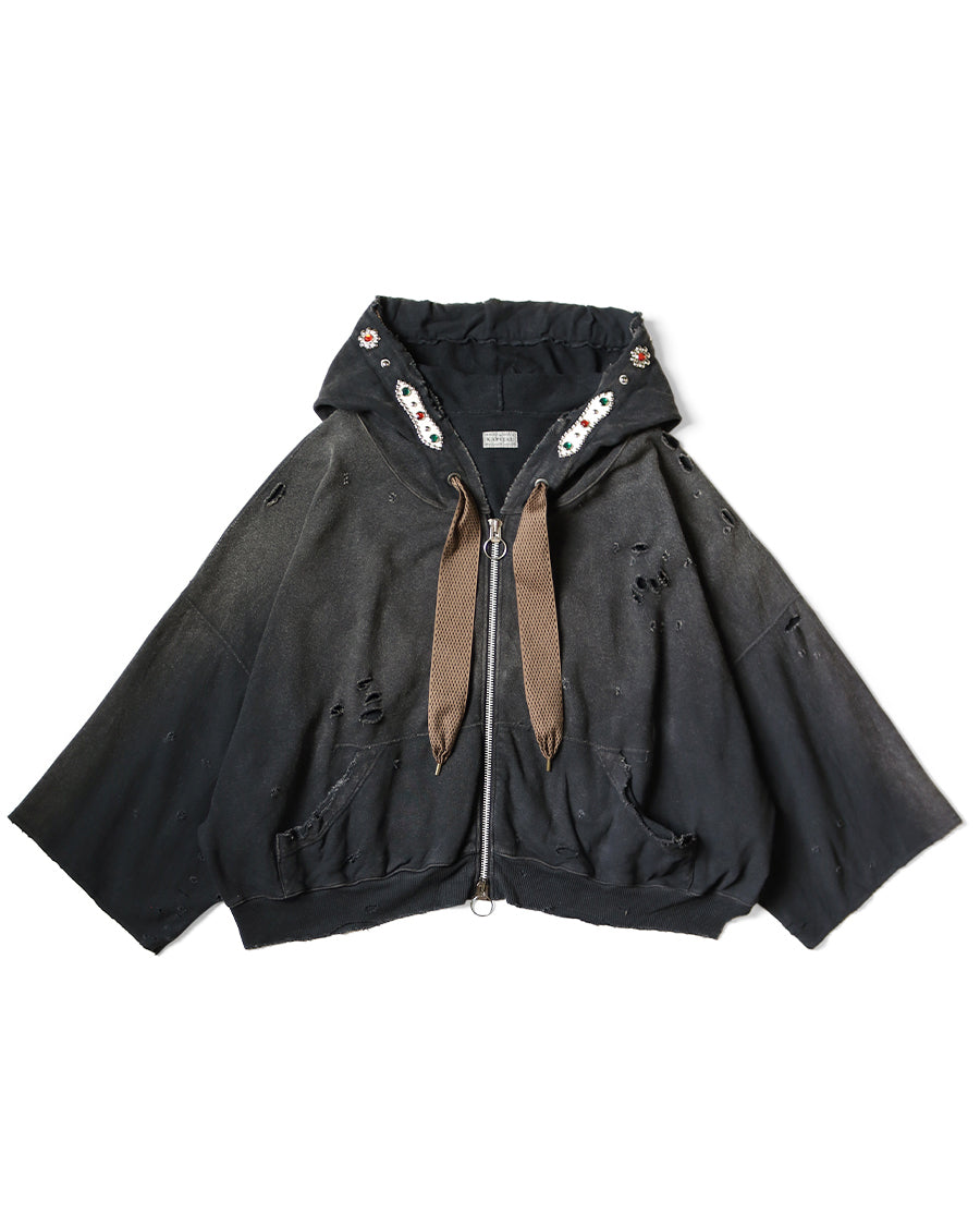 Kapital Sweat Knit Thriller Damaged Devil Hoodie Blouson, Studs Remake, Black