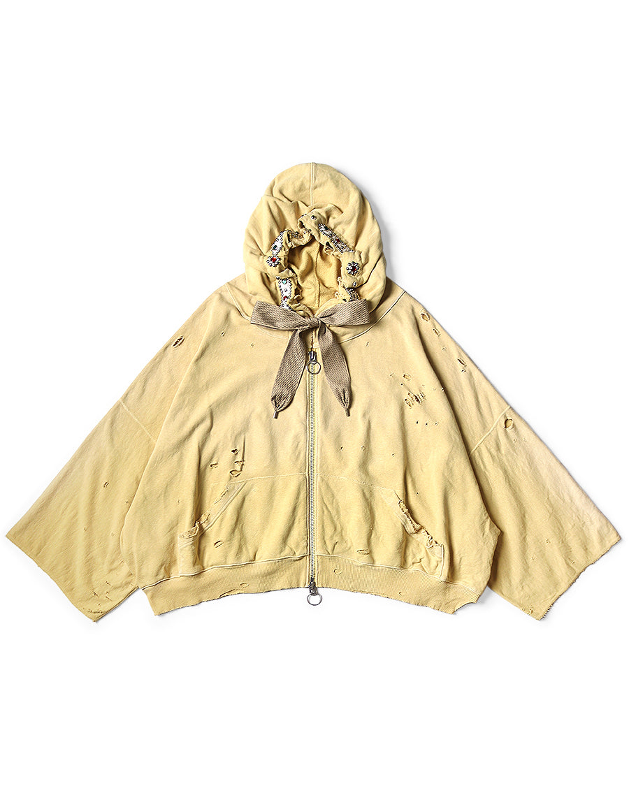 Kapital Sweat Knit Thriller Damaged Devil Hoodie Blouson, Studs Remake, Yellow