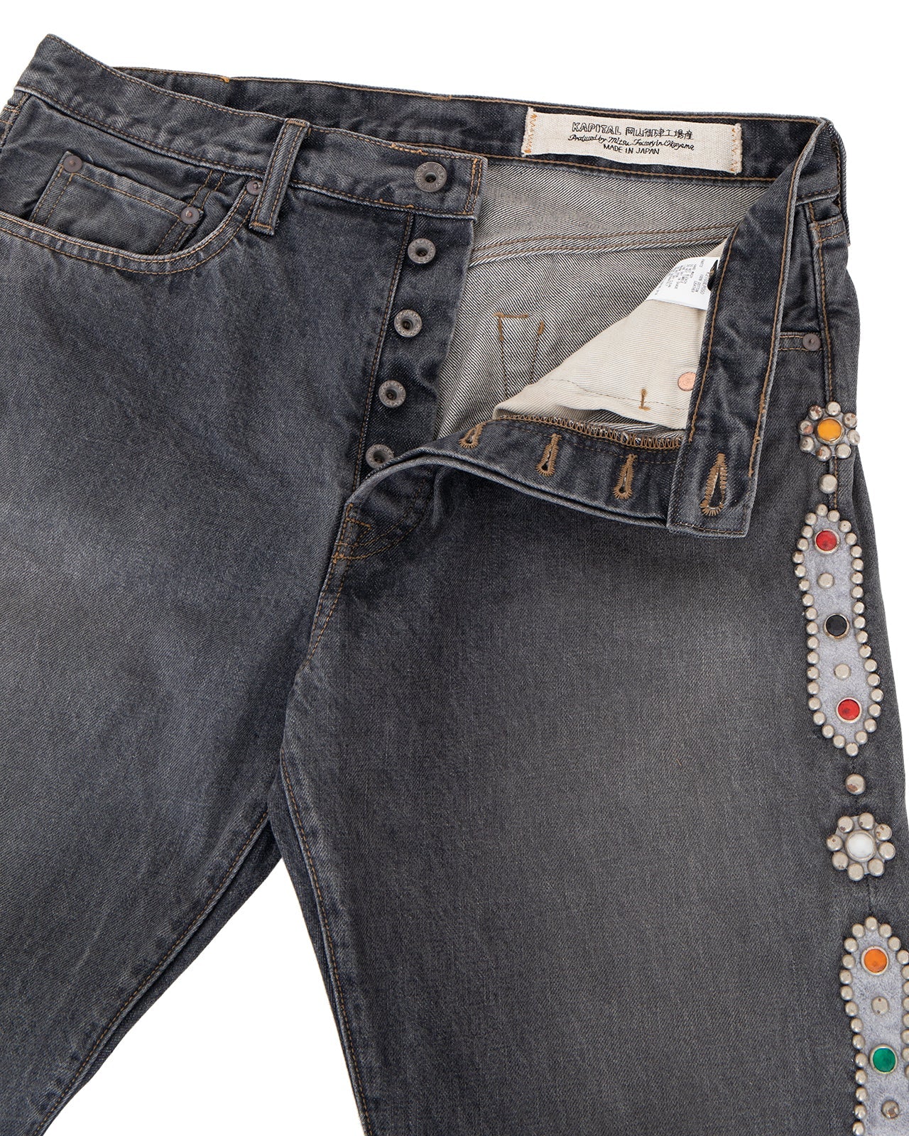 Kapital 14oz Black Denim 5P Monkey Cisco, Studs