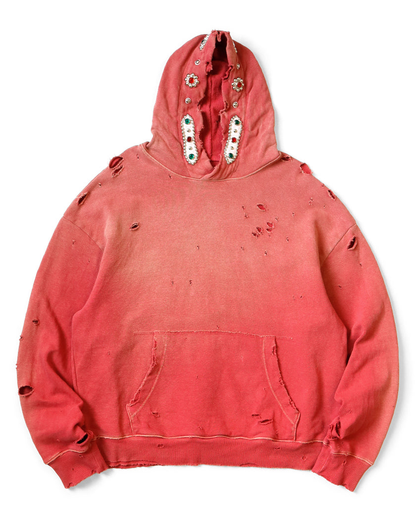 Kapital Sweat Knit Thriller Damaged Hoodie (Studs), Red