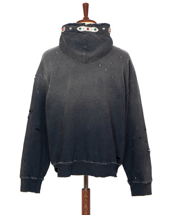 Kapital Sweat Knit Thriller Damaged Hoodie (Studs), Black