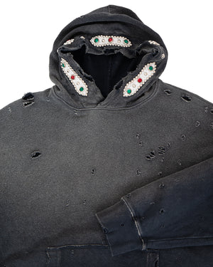 Kapital Sweat Knit Thriller Damaged Hoodie (Studs), Black