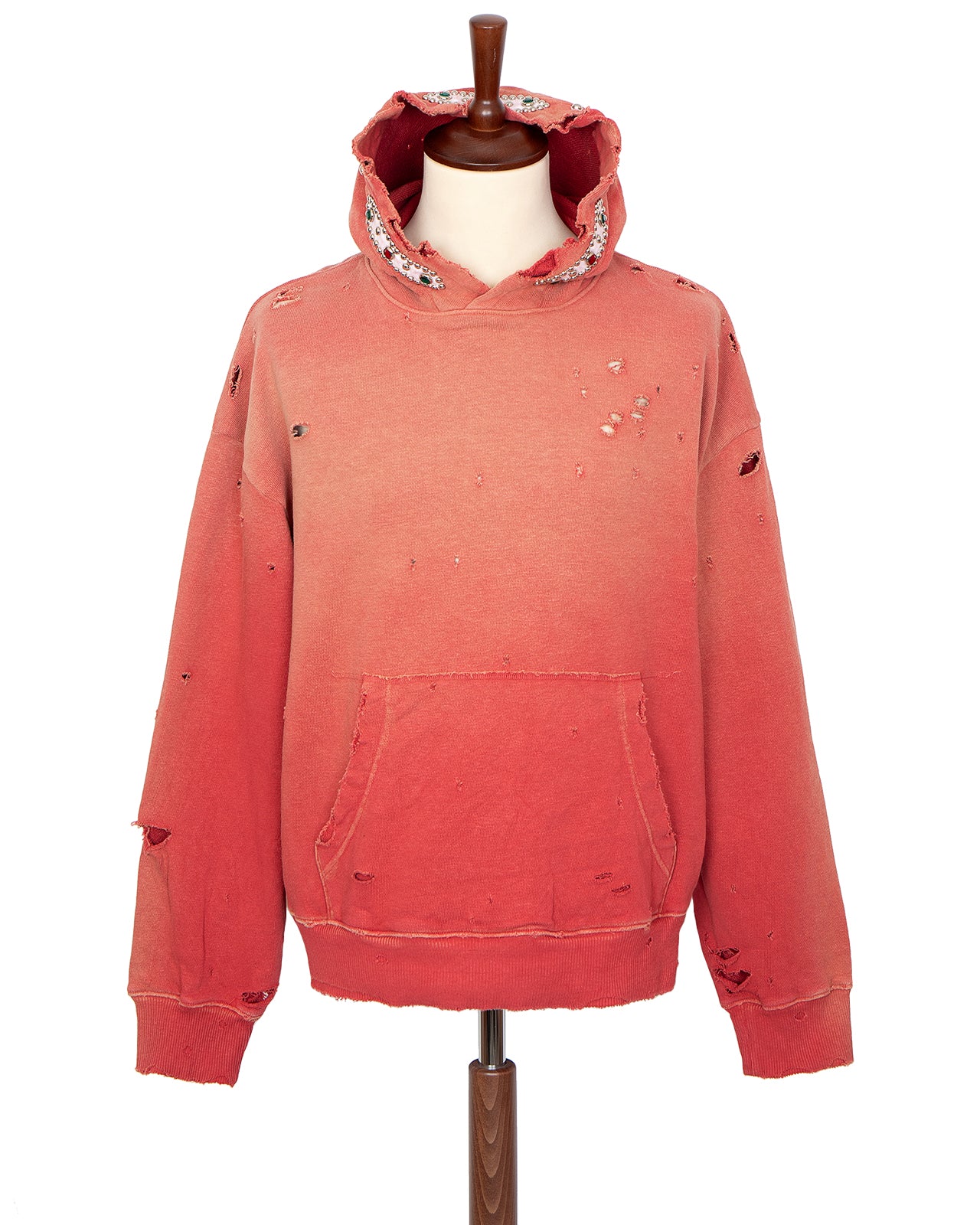 Kapital Sweat Knit Thriller Damaged Hoodie (Studs), Red