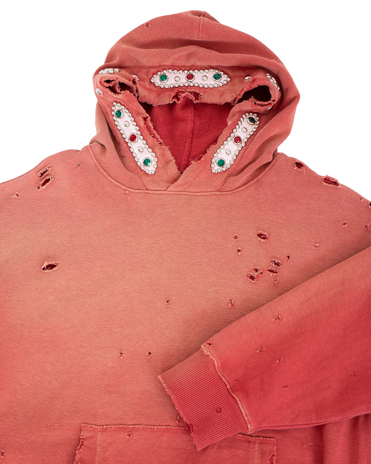 Kapital Sweat Knit Thriller Damaged Hoodie (Studs), Red