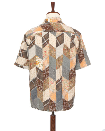 Kapital Yabane Quilt Patchwork Drizzle Open Collar Shirt, Brown