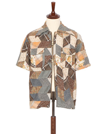 Kapital Yabane Quilt Patchwork Drizzle Open Collar Shirt, Brown