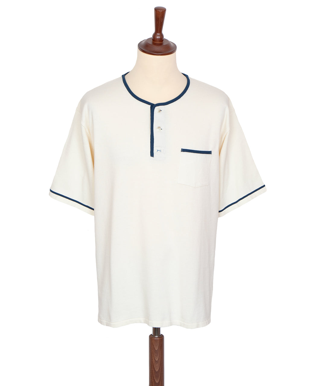 Porter Classic Summer Cotton Henley Neck T-shirt, White / Blue
