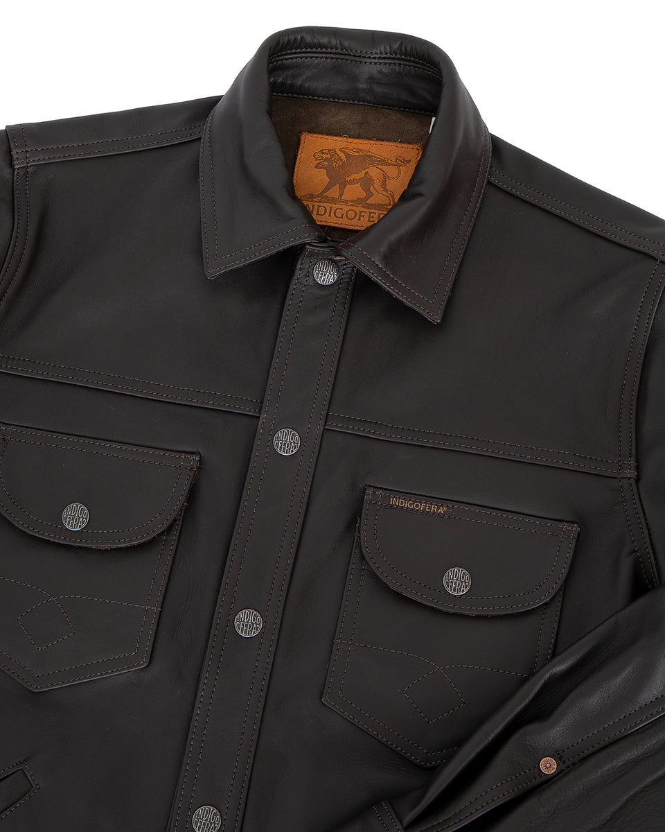 Indigofera Fargo Trucker Jacket, Brown Leather